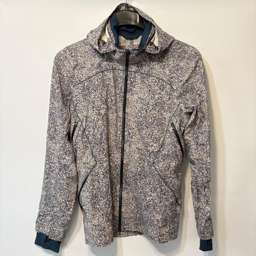 Lululemon Hooded Running Jacket Size 10 Blue Pink Speckle Print Full Zip